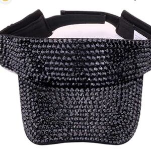 Rhinestone Sport Sun Visor Hat - Black